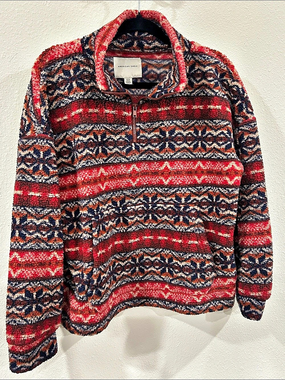 American Eagle Geometric Fleece Jacket in Red & Blue
